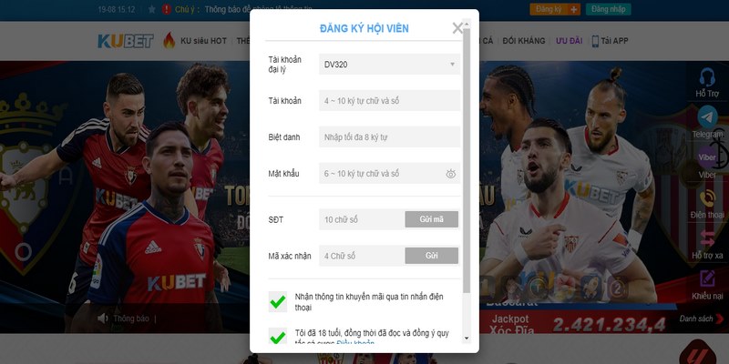 Nhập thông tin mở tài khoản Kubet